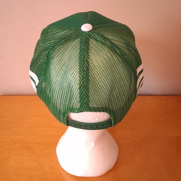 Vintage 1980s Emerald Oilfield Construction Edmonton Green 3 Stripe Trucker Hat - Picture 4 of 13